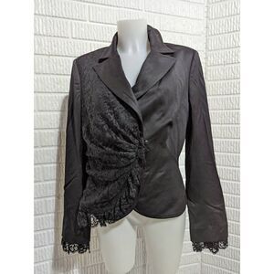 Cache Luxe Women’s Black Lace Embellishment Notch Lapel Blazer Jacket Size 14